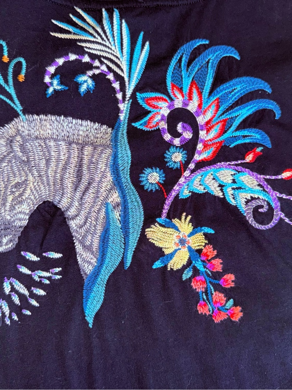 Johnny Was Heavily Embroidered V-Neck Long-Sleeve Top with Multicolor Designs - Picture 5 of 12